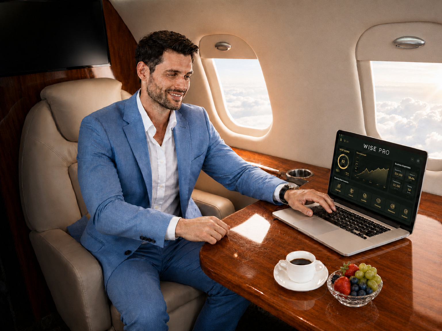 Empresário acompanhando a empresa pelo WISE Pro durante uma viagem